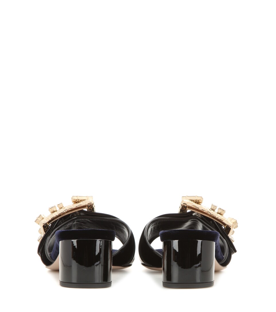 MIU MIU Crystal-Buckle Velvet & Patent Slide, Blue/Black, Lleu+Eero | ModeSens