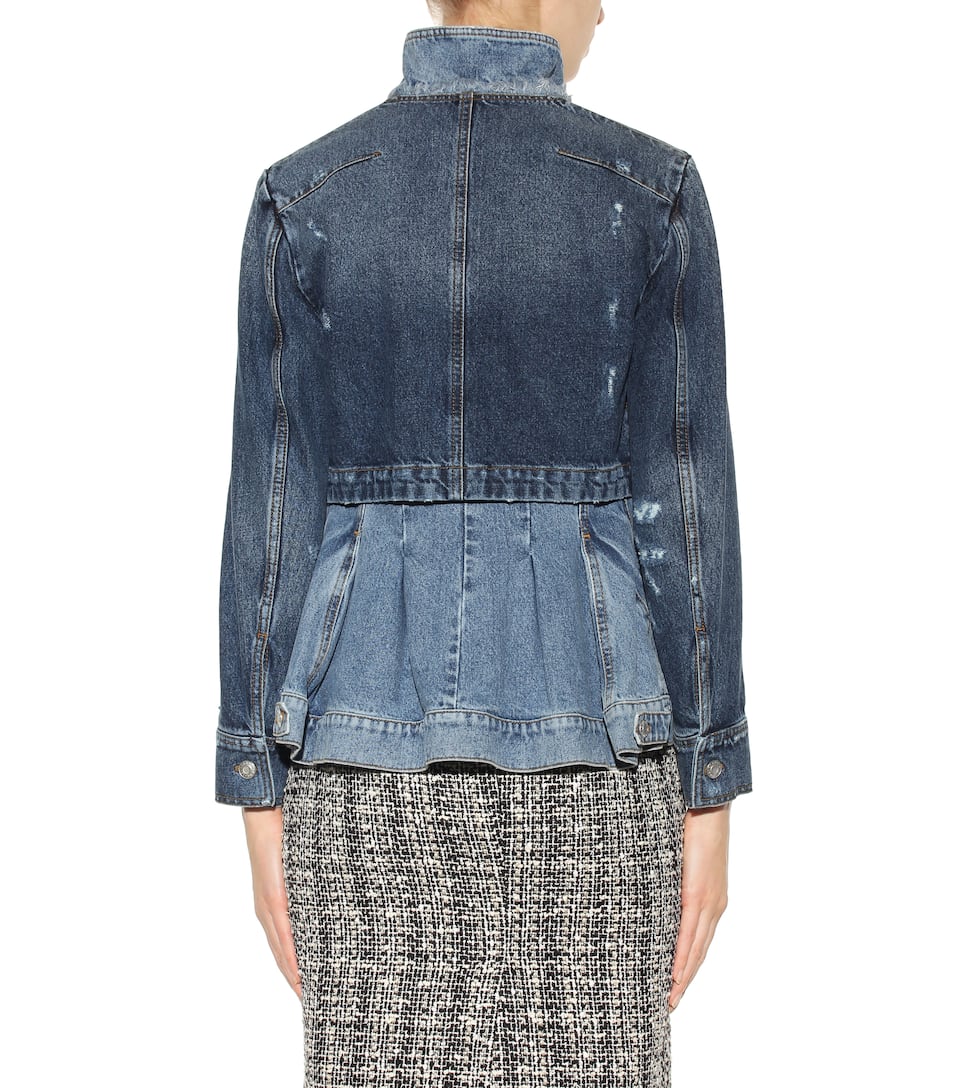 ALEXANDER MCQUEEN Double Layered Peplum Denim Jacket in Middle Deeim