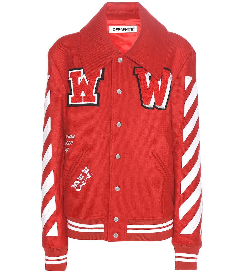 Off-White Bestickte Collegejacke aus einem Wollgemisch