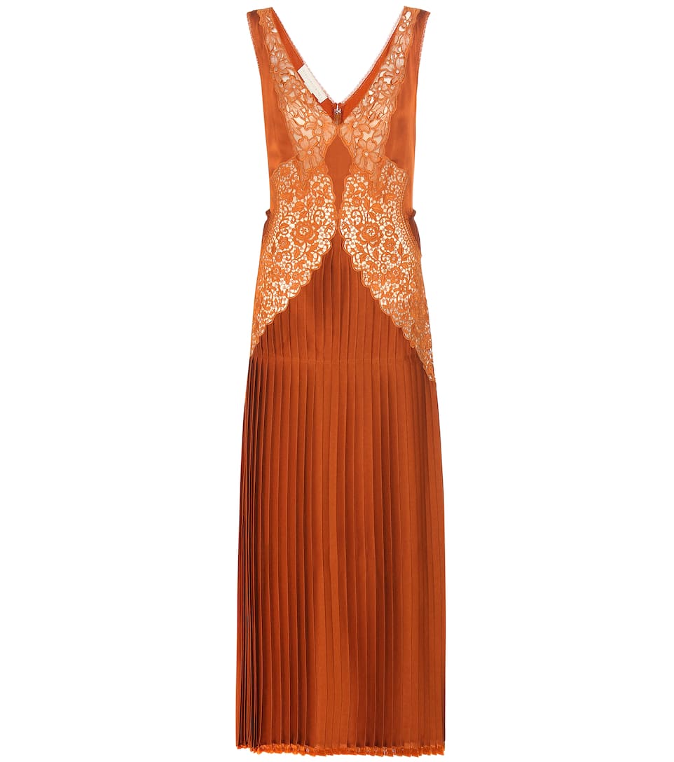 Stella McCartney Plisseekleid aus Satin mit Spitze