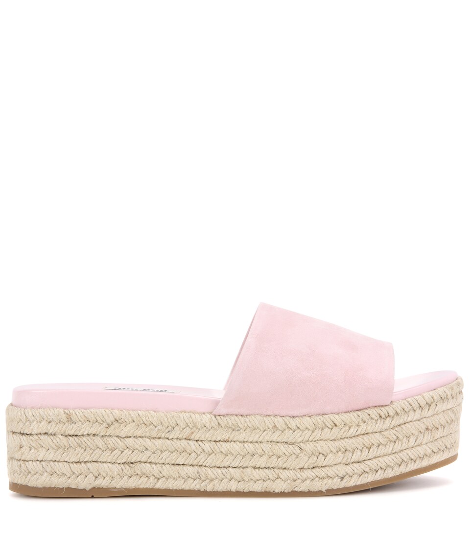 MIU MIU Suede Espadrille Sandals in Alalastro | ModeSens