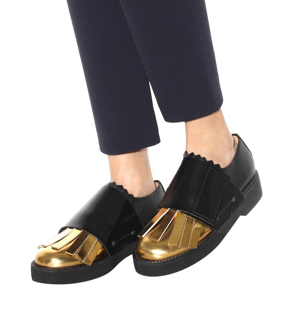 MARNI Metallic Leather And Leather Monk Shoes, Gold Saed