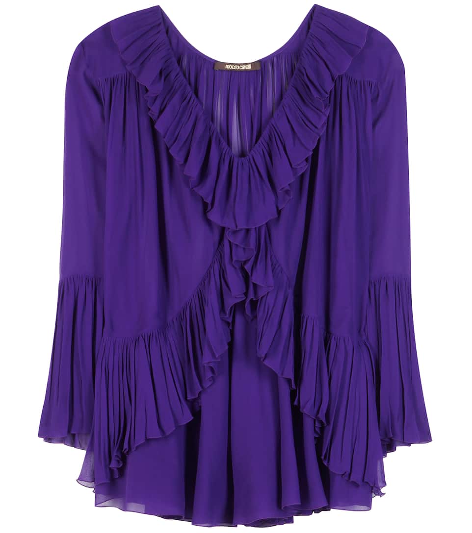 Roberto Cavalli Bluse aus Seidenchiffon mit plissierten Volants