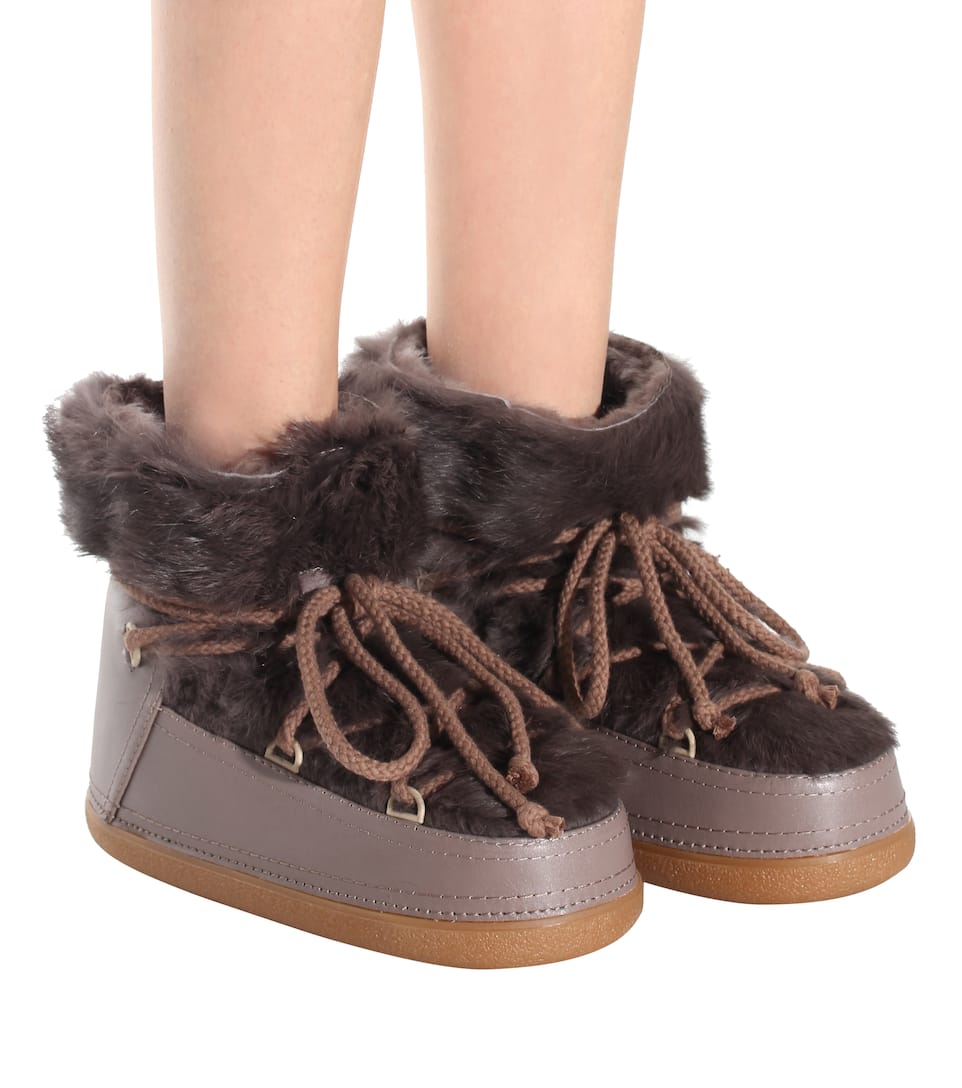 INUIKII Rabbit Low FurLined Leather Boots in Brown ModeSens