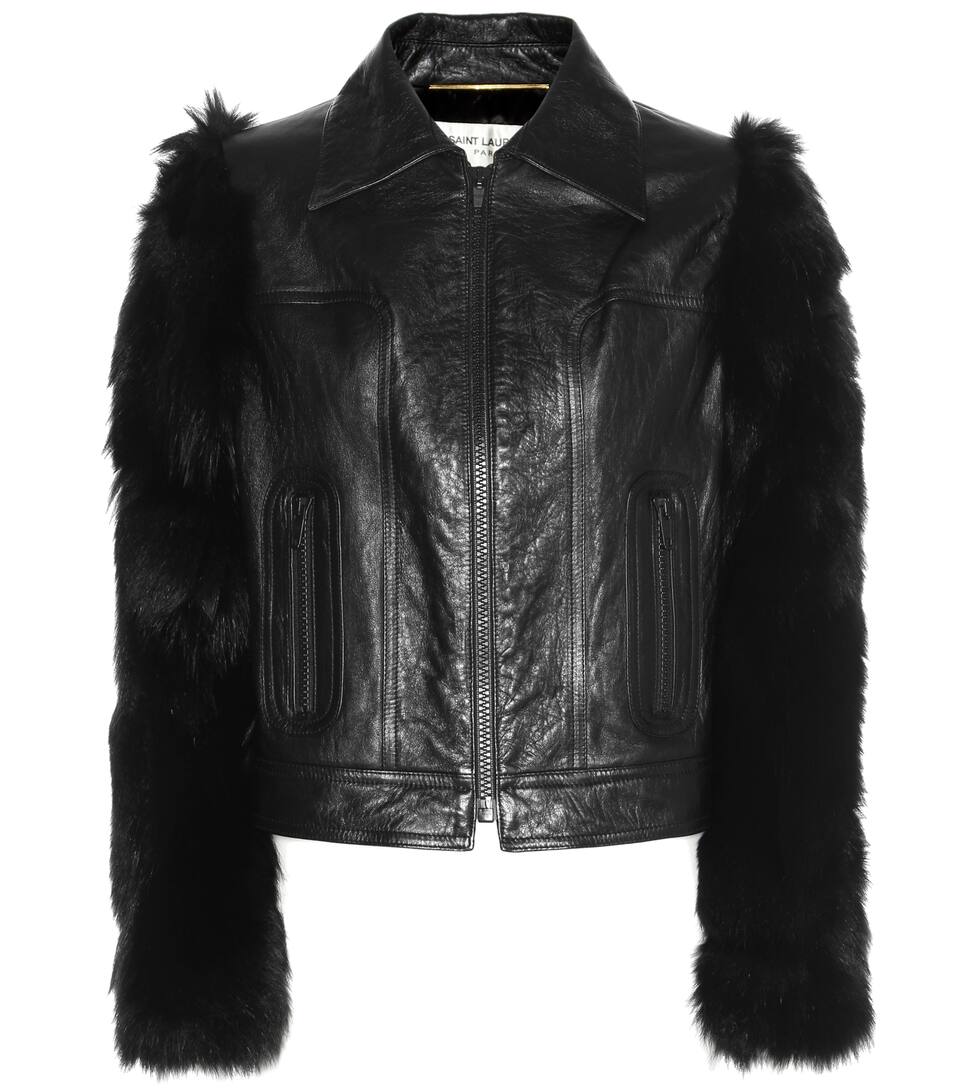 Saint Laurent Lederjacke mit Fellärmeln