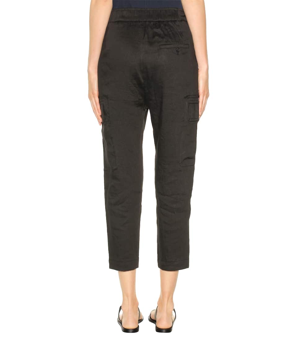VINCE LinenBlend Cropped Cargo Trousers, Llack ModeSens