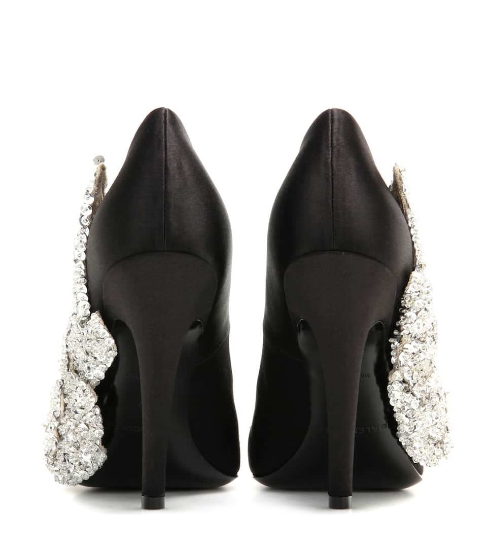 embellished satin pumps