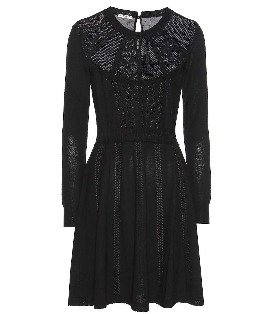 Miu Miu Kleid mit Pointelle-Spitze aus Schurwolle