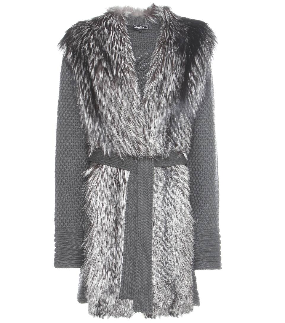 Salvatore Ferragamo Gestrickter Schurwollmantel mit Pelz Salvatore Ferragamo Gestrickter Schurwollmantel mit Pelz