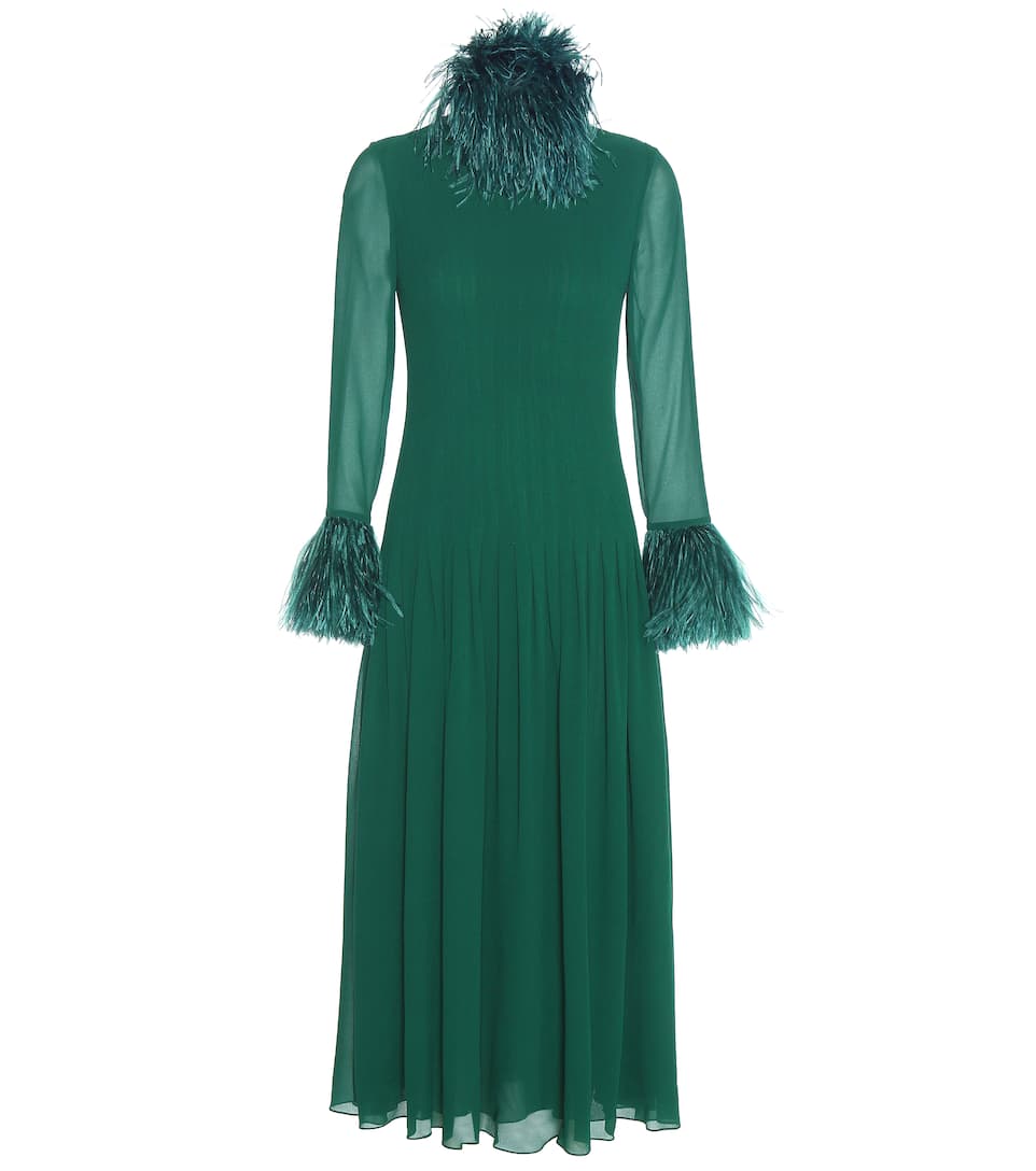 Saint Laurent Seidenkleid mit Straußenfedern