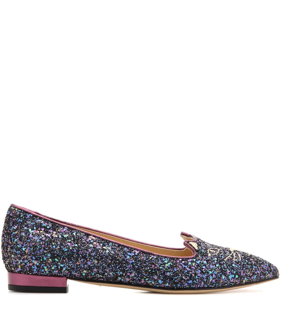 Charlotte Olympia MidCentury Kitty glitter slippers