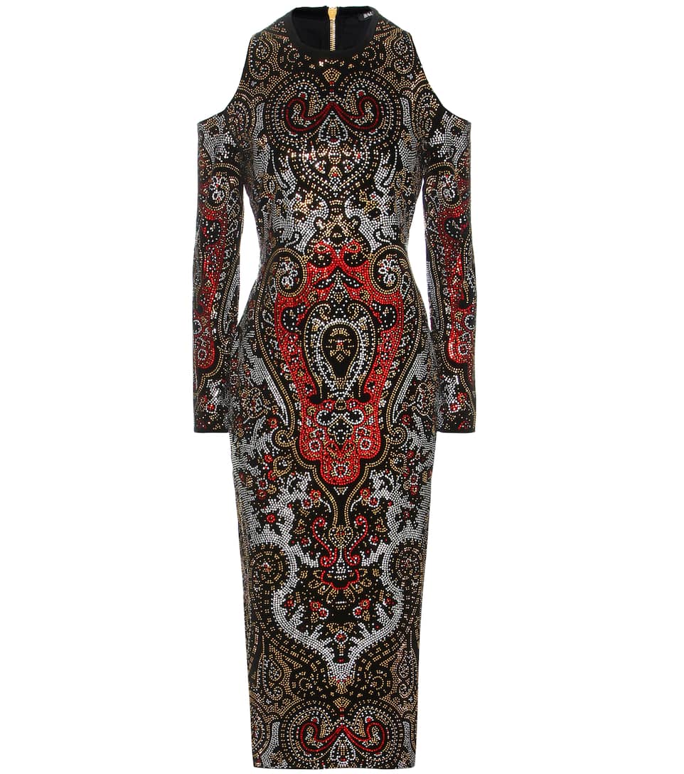 Balmain Kristallverziertes Kleid mit Cut-outs aus Baumwolle