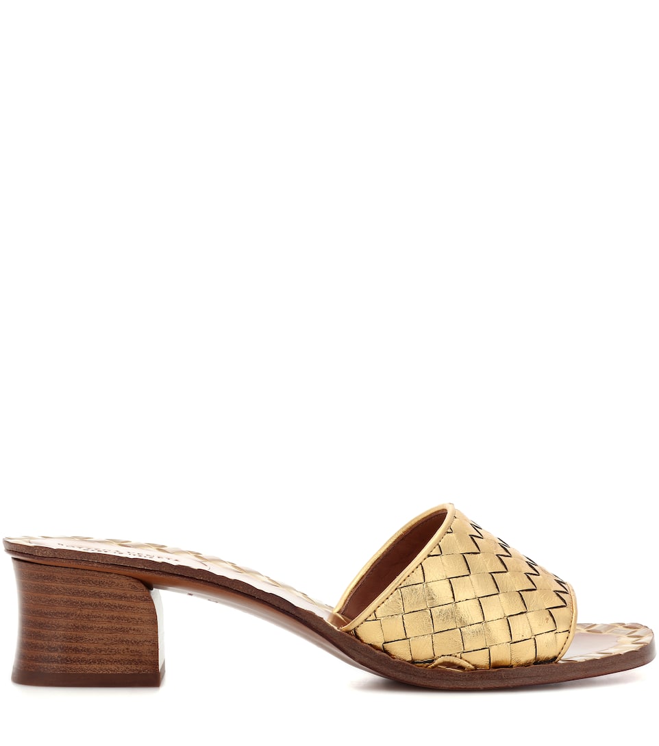 BOTTEGA LIGHT GOLD INTRECCIATO CALF RAVELLO SANDALS ModeSens