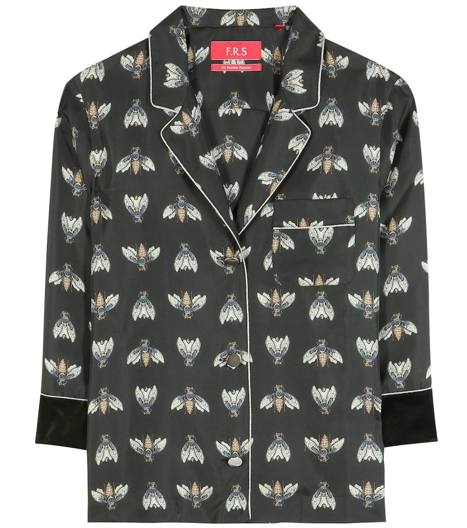 For Restless Sleepers Bedrucktes Pyjamahemd aus Seide