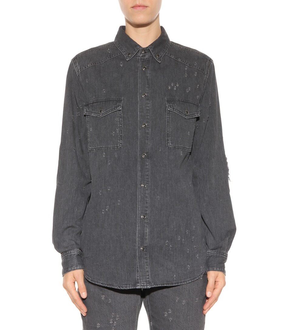 distressed denim shirt ladies