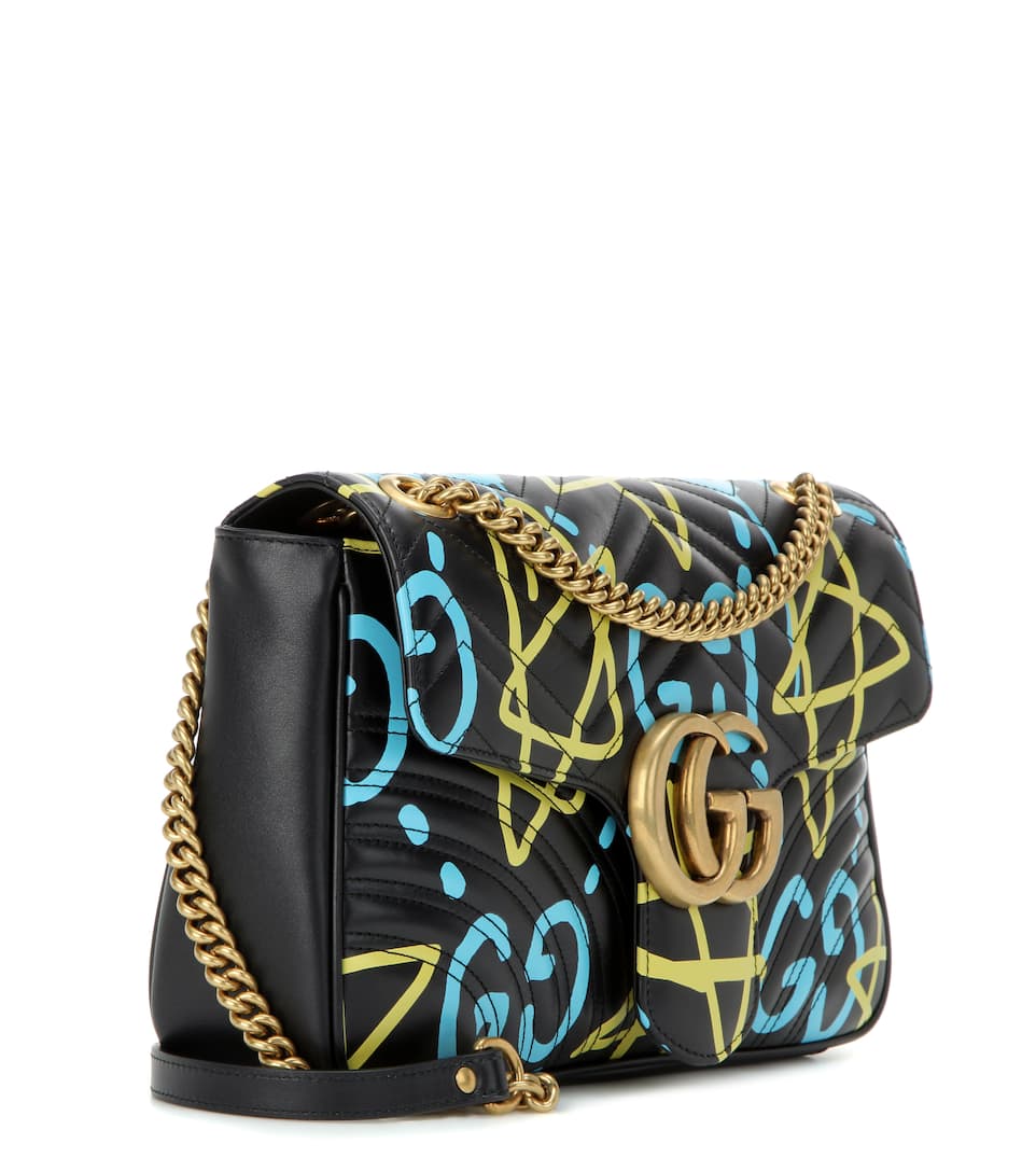 GUCCI Gg Writers Medium GraffitiPrint Shoulder Bag, Black Pattern in