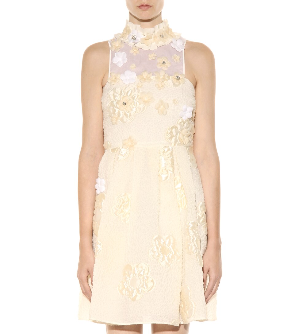 FENDI Embroidered Fleece Wool & Silk Dress, Beige/White in Ivory | ModeSens