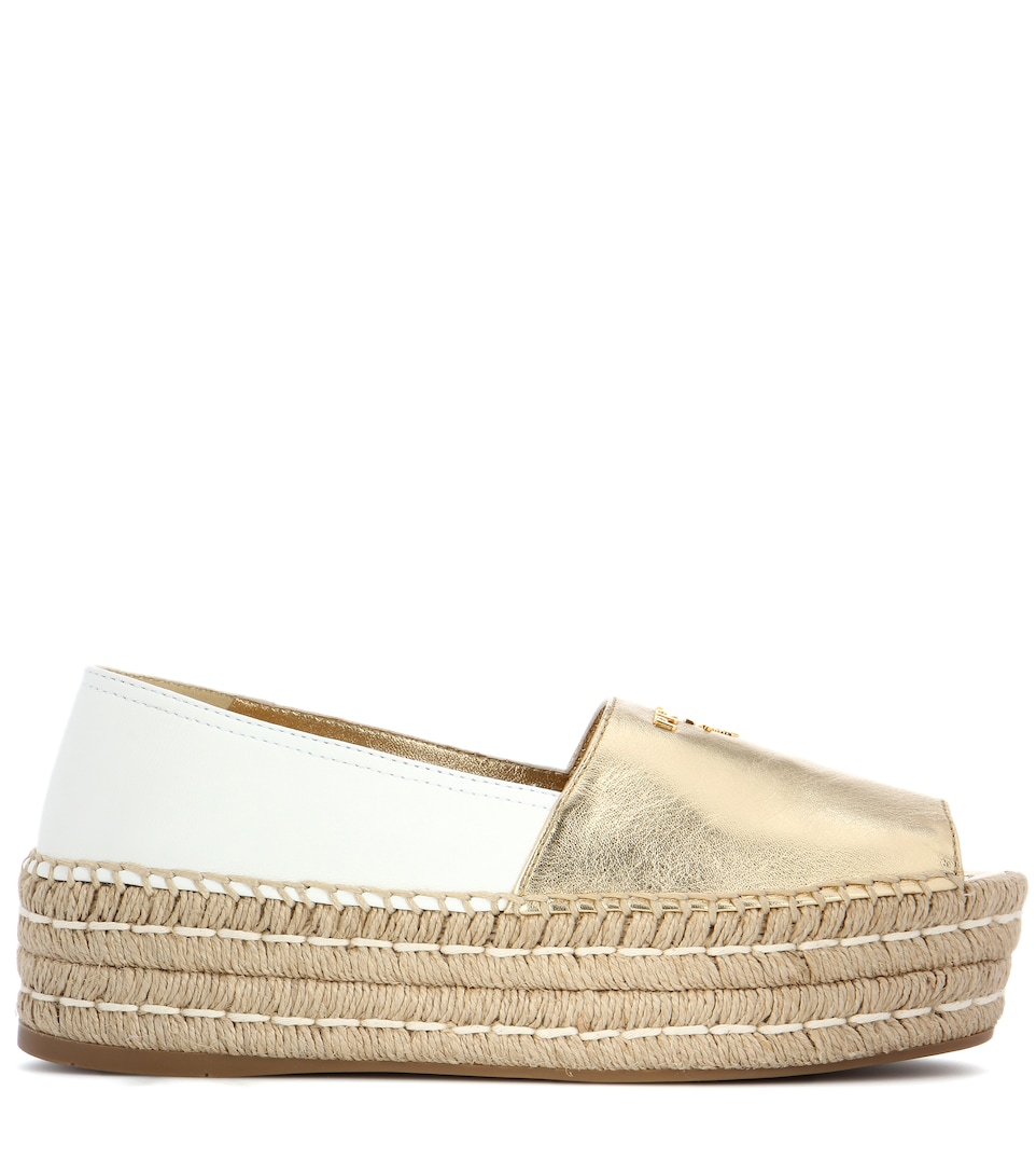 Prada - Leather peep-toe espadrille shoes | mytheresa.com