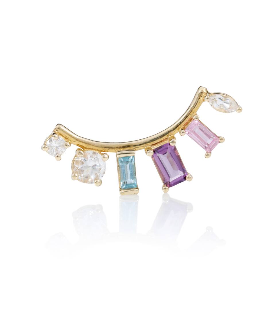 LOREN STEWART MULTI-SHAPED GEM ARC 14KT GOLD EARRING WITH DIAMOND, AMETHYST AND TOPAZES