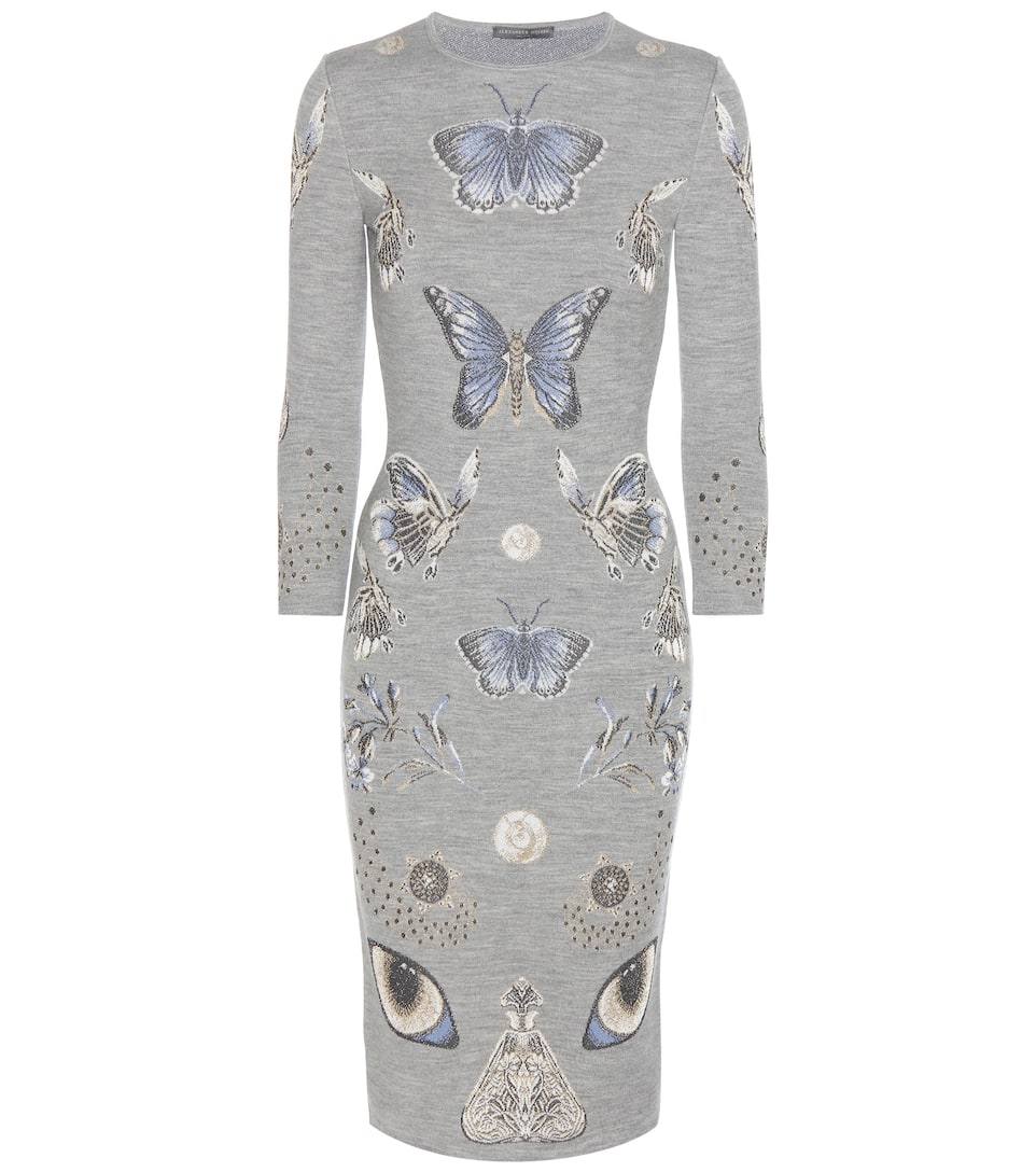 Alexander McQueen Strickkleid aus einem Woll-Seidengmisch mit Jacquard-Muster