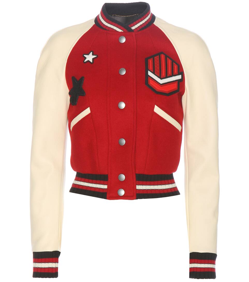 Coach Verzierte College-Jacke aus einem Wollgemisch mit Lederbesatzco