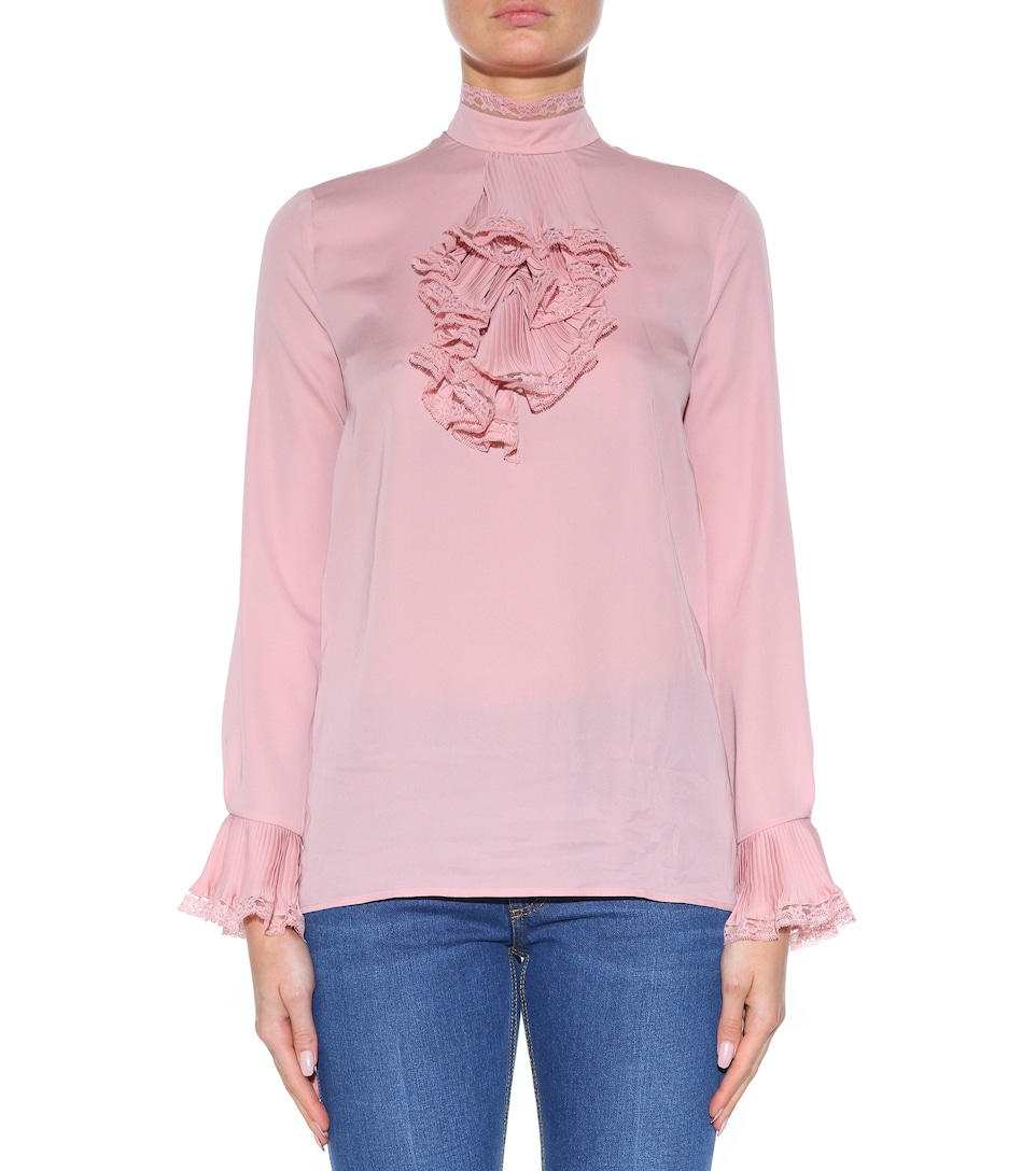 GUCCI Lace-Trimmed Silk Blouse, Rose Lloom | ModeSens