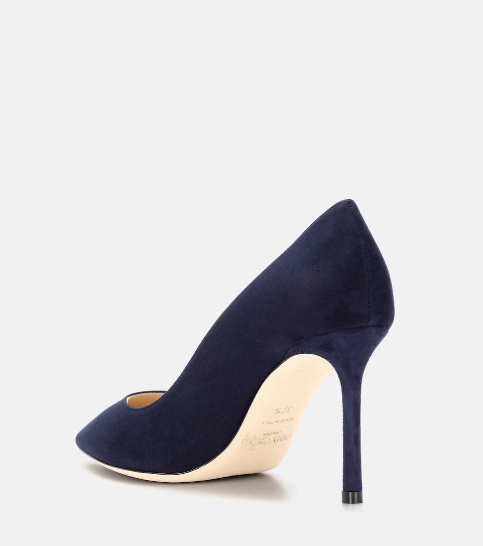 JIMMY CHOO Romy 85 Navy Suede Pointy Toe Pumps ModeSens