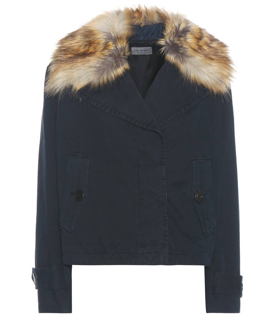 Dries Van Noten Baumwolljacke mit Pelzkragen