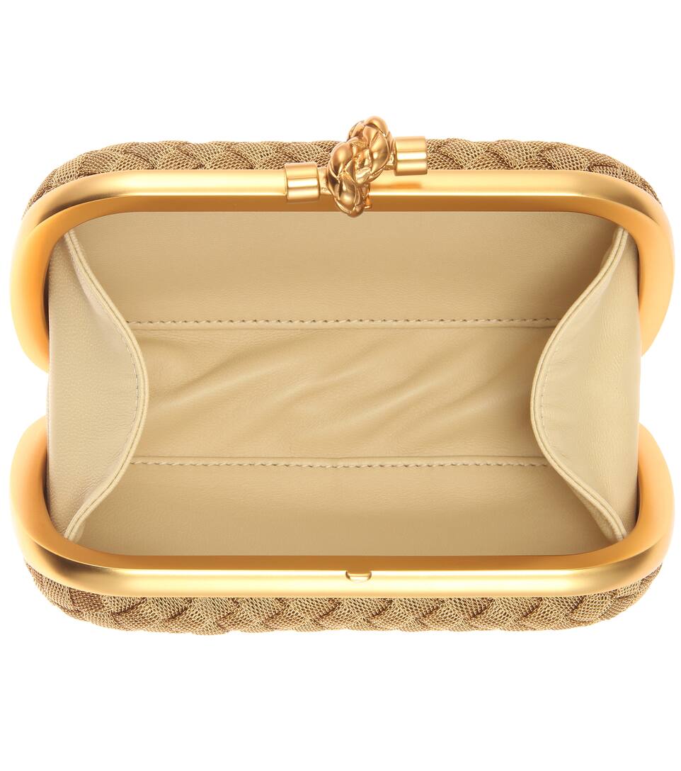 BOTTEGA Metal Intrecciato Knot Frame Clutch, Golden ModeSens