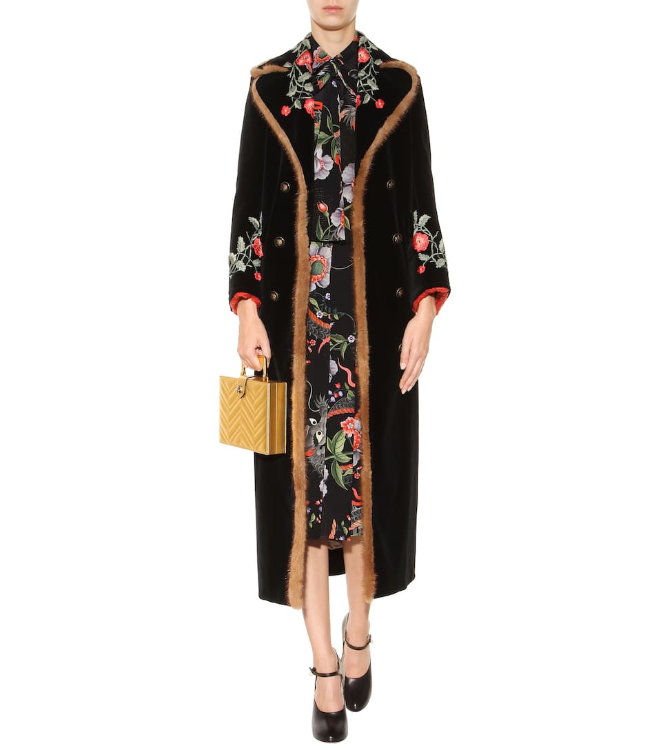 Embroidered furtrimmed velvet coat Luxury Fashion