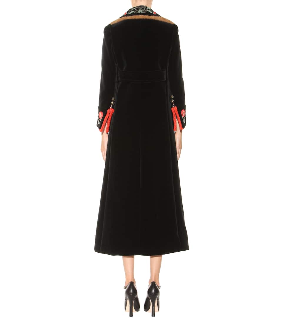 Embroidered furtrimmed velvet coat Luxury Fashion