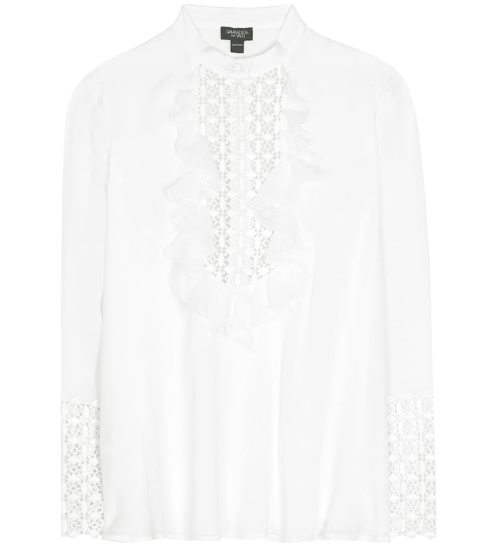 Giambattista Valli Seidenbluse mit Guipure-Spitzenbesatz