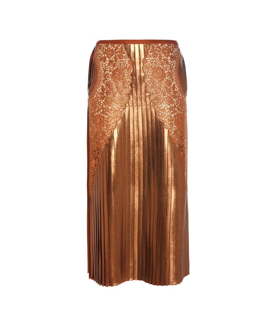 Stella McCartney Plissierter Satinrock mit Metallic-Finish und Spitze