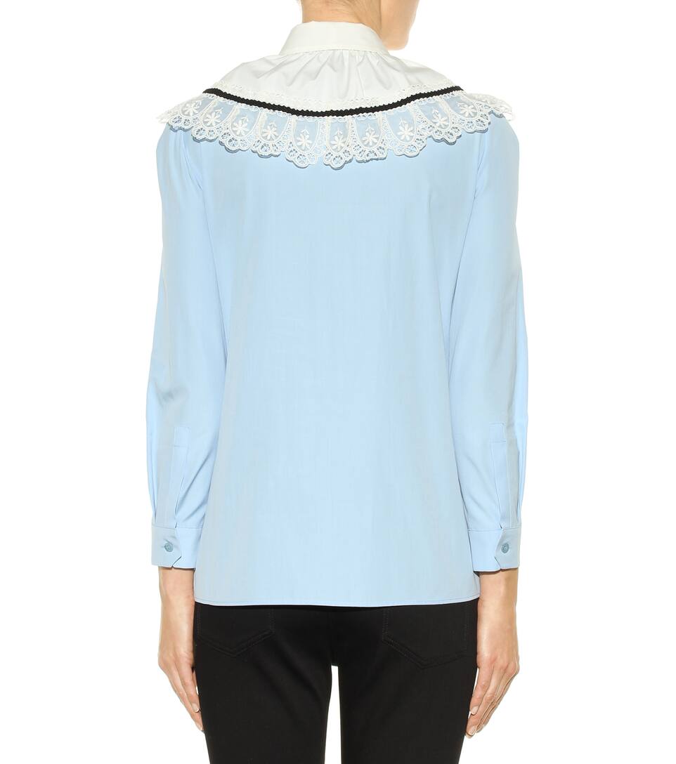 GUCCI LaceTrimmed NeckTie Cotton Shirt in Sky Llue ModeSens
