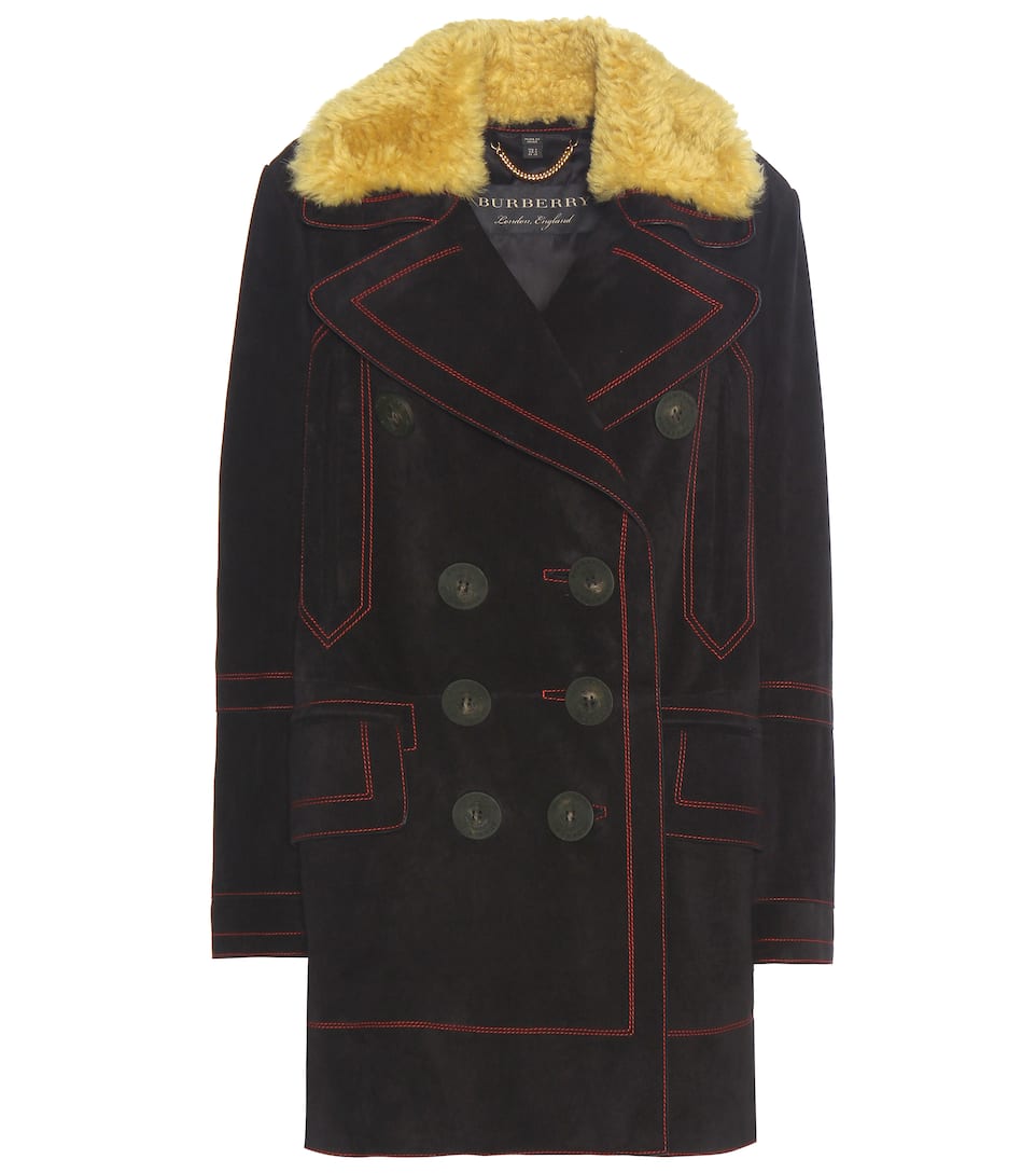 Burberry Mantel aus Veloursleder mit Lammfellkragen