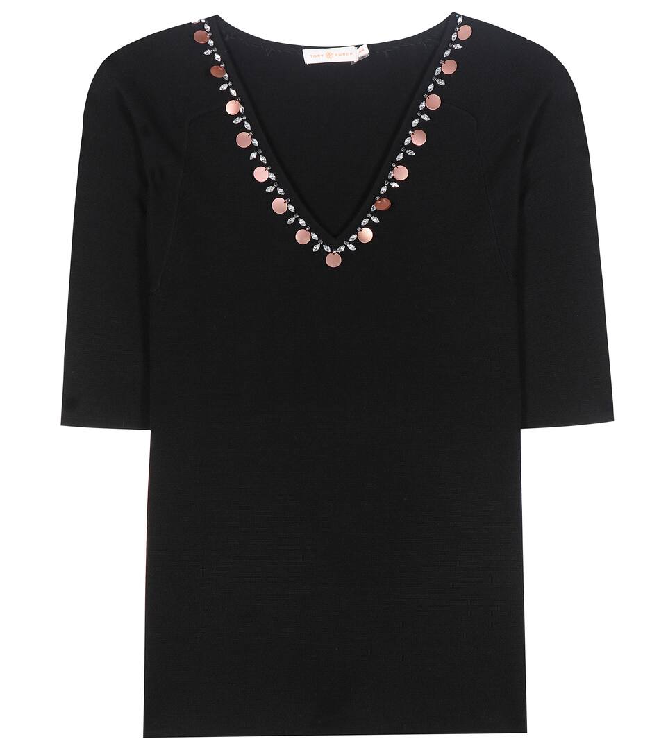 Tory Burch Verziertes Top Knox aus Merinowolle