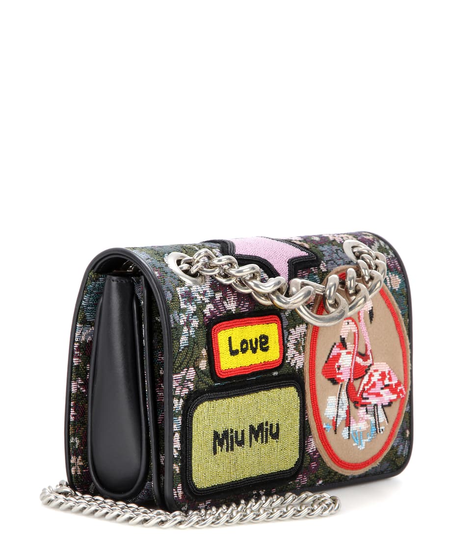 MIU MIU LeatherTrimmed Appliquéd FloralJacquard Shoulder Bag, Viola