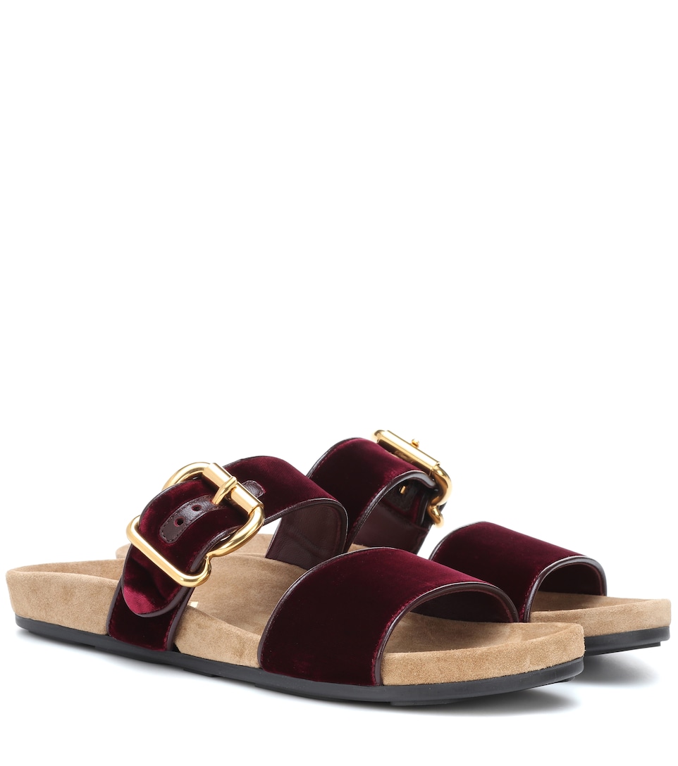 prada velvet slip on sandals