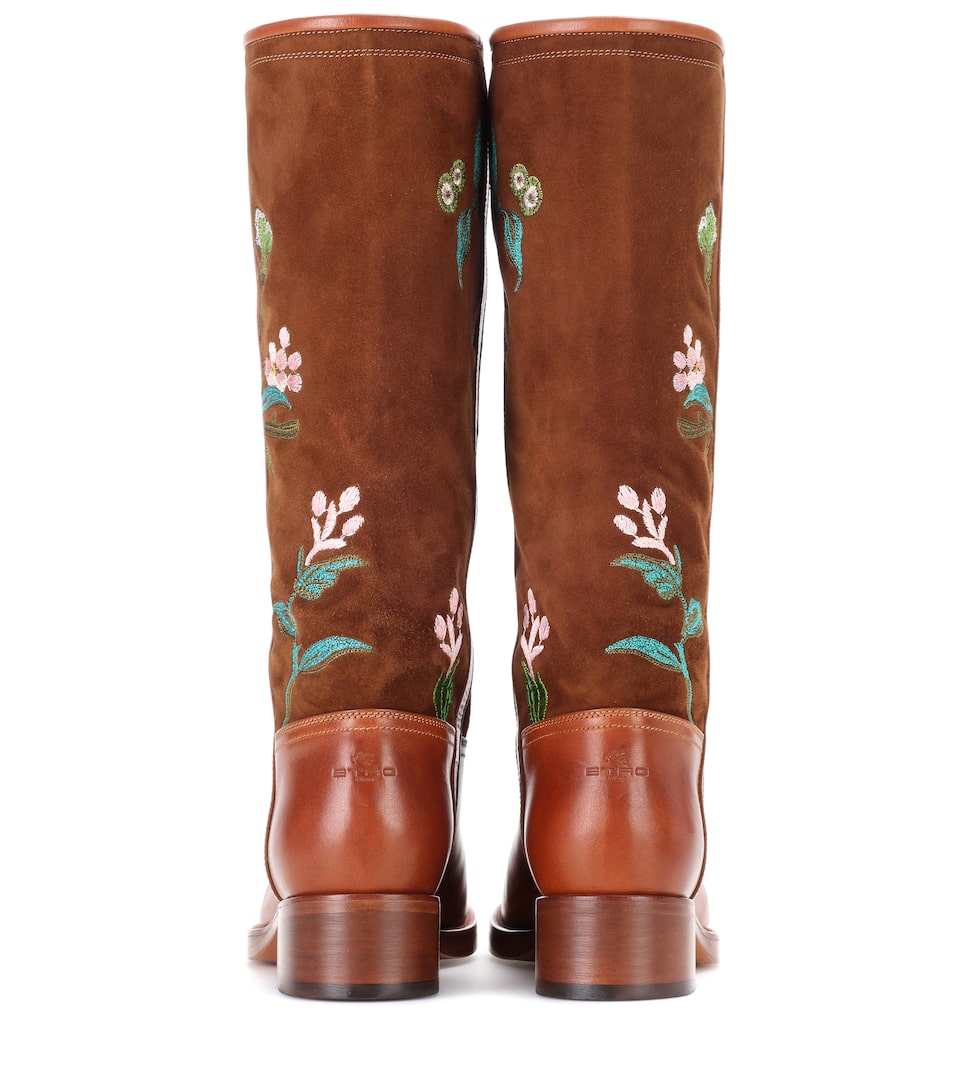 ETRO 30Mm Embroidered Suede & Leather Boots in Camel ModeSens