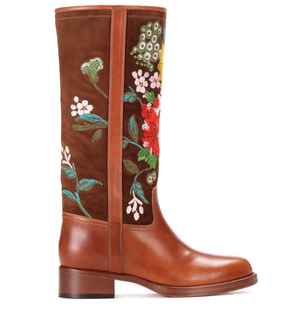 ETRO 30Mm Embroidered Suede & Leather Boots in Camel ModeSens