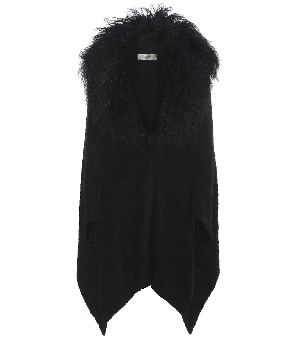 Fendi Mantel aus Wolle, Cashmere und Mohair mit Lammfellkragen