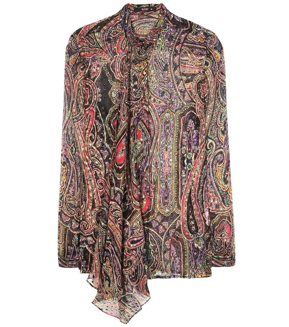 Etro Gemusterte Fil-Coupé-Bluse aus Seidenchiffon