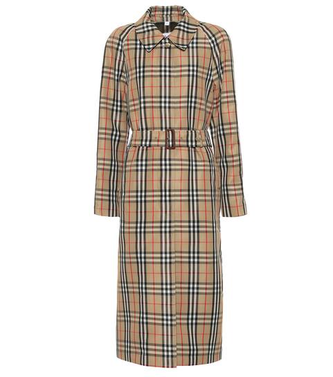 vintage check cotton trench coat