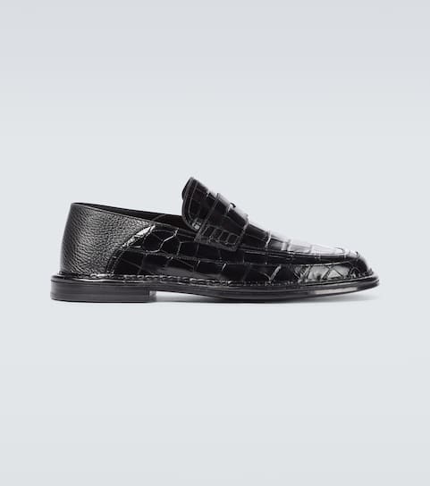 croc effect leather loafers