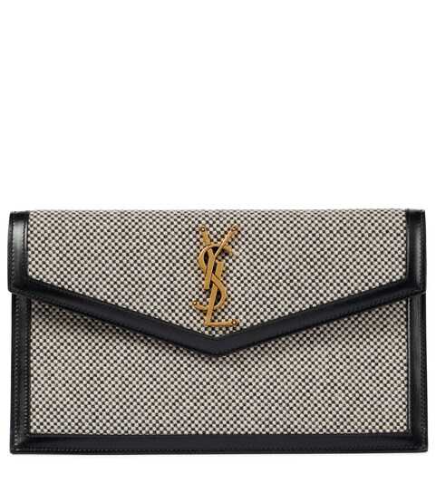 Uptown Small leather-trimmed clutch 