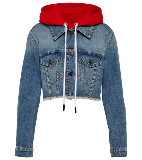 Palm Angels, Jersey and Denim Jacket, Women, Blue and Red, L, Jackets, Cotton
