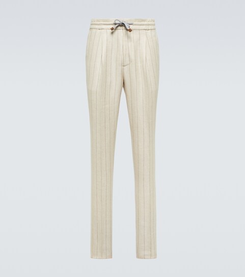 Striped linen and wool slim pants 
