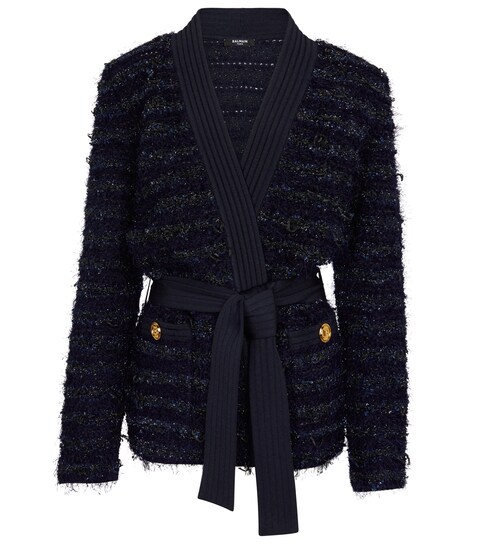 Balmain Self-Tie Tweed Knit Cardigan