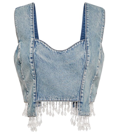 Ganni - Embellished denim crop top 