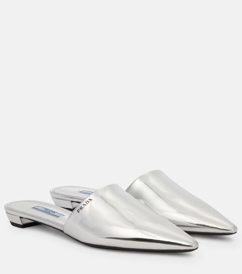 prada metallic leather mules